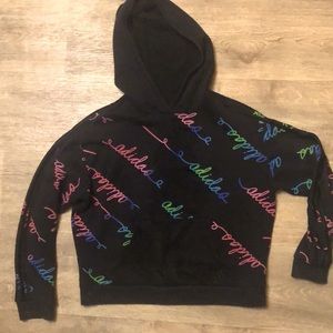 Adidas crop hoodie (BLACK WITH RAINBOW LOGO)